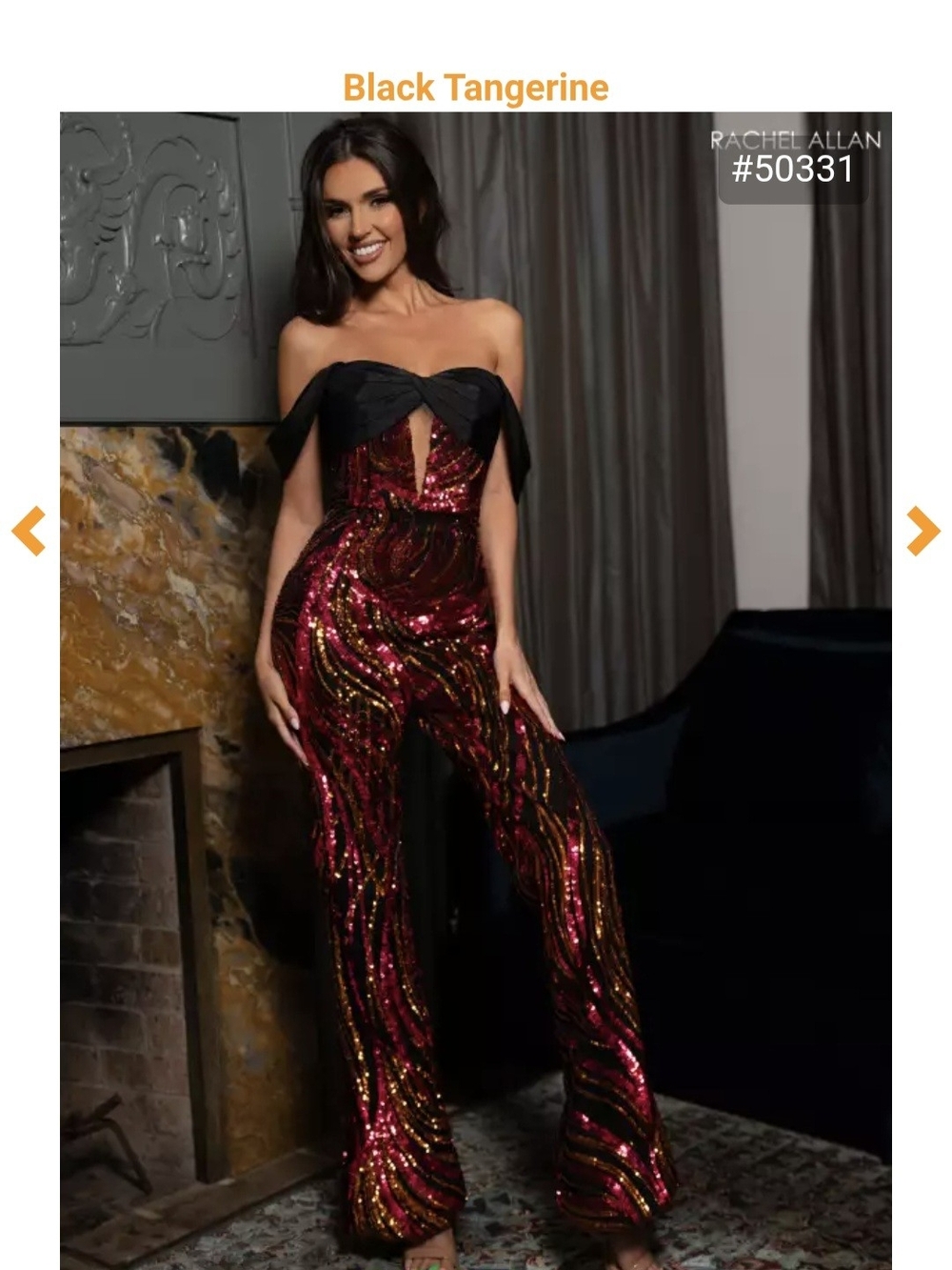 Rachel Allan Black & Tangerine Sequin Strapless Jumpsuit